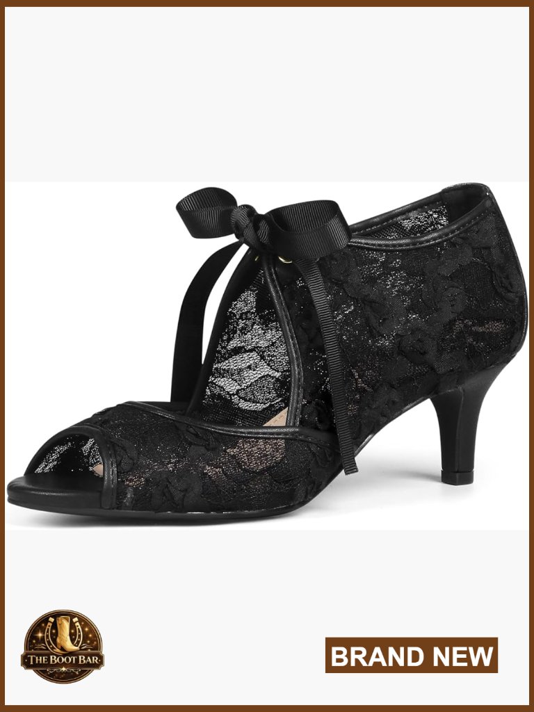 Lace Peep Toe Kitten Heel Sandals, Floral Mesh Stiletto Heels